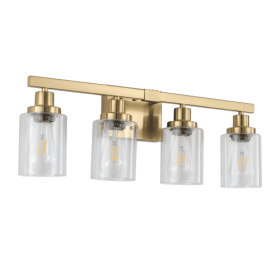 Gold 4 Lamp Vanity Light With Clear Glass Shade, Modern Iron Metal Bathroom Wall Fixture For Bathroom & Dresser - No Bulbs Unavailable Platform-