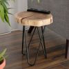 12" Acacia Wood End/Side Table, Living Room Accent Stool, Iron Hairpin Legs, Home D√©cor, Brown/Black