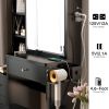 Small Space Left Bedside Cabinet Vanity Table + Cushioned Stool, 2 AC+2 USB Power Station, Hair dryer bracket