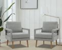 Mid-Century Armchair , 2pcs, Accent Chair with Wood Legs & Soft Cushion for Living Room, Bedroom, Home Office, Study, Grey
