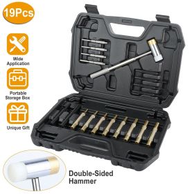 19Pcs Hammer Punch Set Drift Pin Punch Kit with Brass Chromium Plastic Punches for Gunsmithing Maintenance Armorers Watch Jewelry Craft with Portable