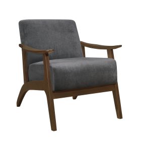 1pc Modern Accent Chair Dark Gray Velvet Upholstered Dark Walnut Finish Solidwood Home Furniture
