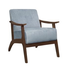 1pc Modern Accent Chair Blue Gray Velvet Upholstered Dark Walnut Finish Solidwood Home Furniture