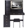 41" Large Size Left Bedside Cabinet Vanity Table+Cushioned Stool Dresser Set, 2 AC+2 USB Power Station, Hair Dryer Stand