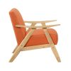 Modern Home Furniture Orange Color Fabric Upholstered 1pc Accent Chair Cushion Back and Seat Natural Finish Solid Rubberwood