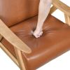 Modern Home Furniture Matt Brown Faux Leather Upholstered 1pc Accent Chair Cushion Back and Seat Natural Finish Solid Rubberwood
