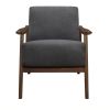 1pc Modern Accent Chair Dark Gray Velvet Upholstered Dark Walnut Finish Solidwood Home Furniture