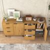 Storage Cabinet with 3 Drawers & Adjustable Shelf, Mid Century Cabinet with Door, Accent Cabinet for Living Room, Home Office, Entryway