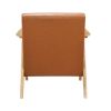 Modern Home Furniture Matt Brown Faux Leather Upholstered 1pc Accent Chair Cushion Back and Seat Natural Finish Solid Rubberwood