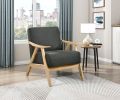 Modern Home Furniture Dark Gray Fabric Upholstered 1pc Accent Chair Cushion Back and Seat Natural Finish Solid Rubberwood