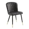 Modern Design Home Furniture Chairs Set of 2, Charcoal-hued Velvet Upholstery Channel Tufting Black Metal Legs with Gold-Finish Accent