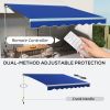Outsunny 13' x 10' Electric Awning with LED Lights, Retractable Awning, UV40+ Sun Shade Shelter with Remote Controller and Crank Handle for Deck