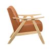 Modern Home Furniture Matt Brown Faux Leather Upholstered 1pc Accent Chair Cushion Back and Seat Natural Finish Solid Rubberwood