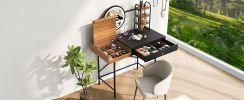 GO 40" Makeup Vanity Desk with 3-Mode Lighted Mirror & Wireless Charging Station , Vanity Table with Drawer & 3 Open Shelves for Ample Storage Space