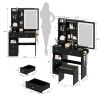 Small Space Left Drawer Desktop Vanity Table + Cushioned Stool, 2 AC+2 USB Power Station, Hair dryer bracket