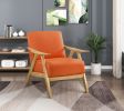 Modern Home Furniture Orange Color Fabric Upholstered 1pc Accent Chair Cushion Back and Seat Natural Finish Solid Rubberwood