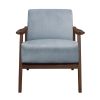 1pc Modern Accent Chair Blue Gray Velvet Upholstered Dark Walnut Finish Solidwood Home Furniture