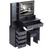 41" Large Size Left Bedside Cabinet Vanity Table+Cushioned Stool Dresser Set, 2 AC+2 USB Power Station, Hair Dryer Stand