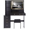 41" Large Size Left Bedside Cabinet Vanity Table+Cushioned Stool Dresser Set, 2 AC+2 USB Power Station, Hair Dryer Stand