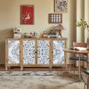 4-Door Hollow-Carved Accent Cabinet, Distressed Wood Storage Cabinet Cupboard with Adjustable Shelves,Unique Design for Kitchen, Dining Room