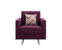 Victoria 33.5" Purple Linen Fabric Armchair with Metal Legs, Side Pockets, and Pillow
