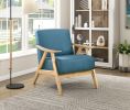 Modern Home Furniture Blue Fabric Upholstered 1pc Accent Chair Cushion Back and Seat Natural Finish Solid Rubberwood