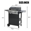 Propane Gas Grill 3 Burner Barbecue Grill, Stainless Steel 26,000 BTU Patio Garden Barbecue Grill with Two Shelves, Lid, Wheels and Bottle Opener