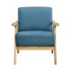 Modern Home Furniture Blue Fabric Upholstered 1pc Accent Chair Cushion Back and Seat Natural Finish Solid Rubberwood