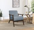 1pc Modern Accent Chair Blue Gray Velvet Upholstered Dark Walnut Finish Solidwood Home Furniture