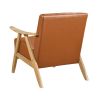 Modern Home Furniture Matt Brown Faux Leather Upholstered 1pc Accent Chair Cushion Back and Seat Natural Finish Solid Rubberwood