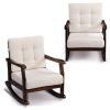 Outdoor Wood Rocking Chair with Detachable Washable Cushions, Patio Rocker with Inclined Backrest