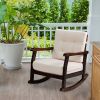 Outdoor Wood Rocking Chair with Detachable Washable Cushions, Patio Rocker with Inclined Backrest