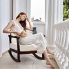 Outdoor Wood Rocking Chair with Detachable Washable Cushions, Patio Rocker with Inclined Backrest