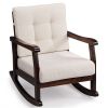 Outdoor Wood Rocking Chair with Detachable Washable Cushions, Patio Rocker with Inclined Backrest