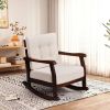 Outdoor Wood Rocking Chair with Detachable Washable Cushions, Patio Rocker with Inclined Backrest