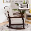 Outdoor Wood Rocking Chair with Detachable Washable Cushions, Patio Rocker with Inclined Backrest