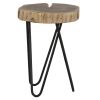 12" Acacia Wood End/Side Table, Living Room Accent Stool, Iron Hairpin Legs, Home D√©cor, Brown/Black