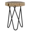 12" Acacia Wood End/Side Table, Living Room Accent Stool, Iron Hairpin Legs, Home D√©cor, Brown/Black