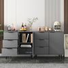 Storage Cabinet with 3 Drawers & Adjustable Shelf, Mid Century Cabinet with Door, Accent Cabinet for Living Room, Home Office, Entryway, Gray