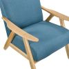 Modern Home Furniture Blue Fabric Upholstered 1pc Accent Chair Cushion Back and Seat Natural Finish Solid Rubberwood