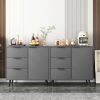 Storage Cabinet with 3 Drawers & Adjustable Shelf, Mid Century Cabinet with Door, Accent Cabinet for Living Room, Home Office, Entryway, Gray