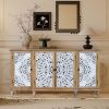 4-Door Hollow-Carved Accent Cabinet, Distressed Wood Storage Cabinet Cupboard with Adjustable Shelves,Unique Design for Kitchen, Dining Room