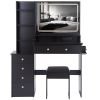 41" Large Size Left Bedside Cabinet Vanity Table+Cushioned Stool Dresser Set, 2 AC+2 USB Power Station, Hair Dryer Stand