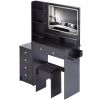 41" Large Size Left Bedside Cabinet Vanity Table+Cushioned Stool Dresser Set, 2 AC+2 USB Power Station, Hair Dryer Stand