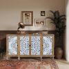 4-Door Hollow-Carved Accent Cabinet, Distressed Wood Storage Cabinet Cupboard with Adjustable Shelves,Unique Design for Kitchen, Dining Room