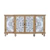 4-Door Hollow-Carved Accent Cabinet, Distressed Wood Storage Cabinet Cupboard with Adjustable Shelves,Unique Design for Kitchen, Dining Room