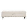 59" Bed Bench Ottoman with Storage Beige Fabric