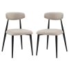 Modern Dining Chairs Set of 2, Curved Backrest Round Upholstered and Metal Frame, Light Grey