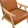 Modern Home Furniture Matt Brown Faux Leather Upholstered 1pc Accent Chair Cushion Back and Seat Natural Finish Solid Rubberwood