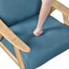 Modern Home Furniture Blue Fabric Upholstered 1pc Accent Chair Cushion Back and Seat Natural Finish Solid Rubberwood